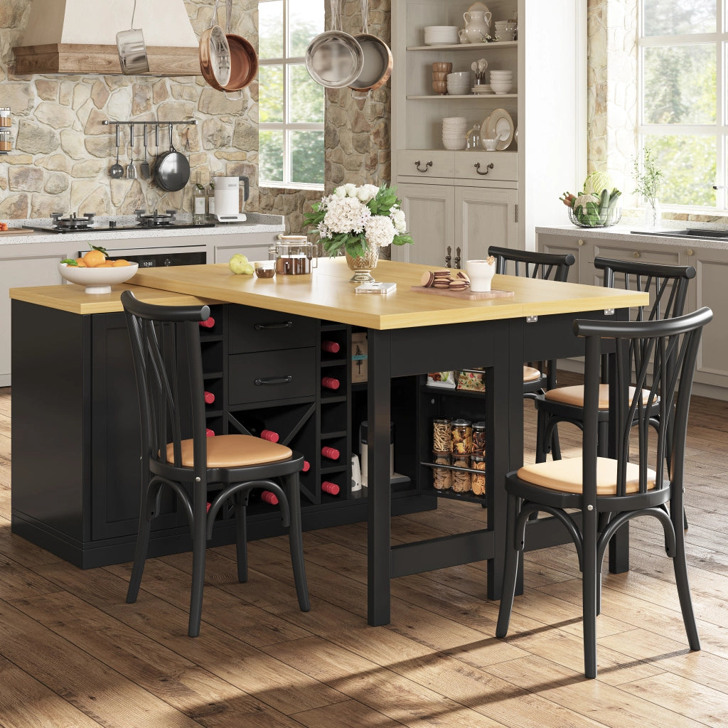 ISOLA DA CUCINA Girevole 120-223 cm in MDF e Metallo Nero