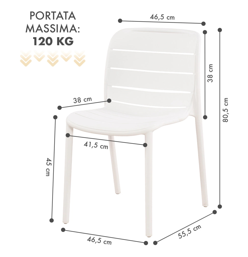 Set 4 Sedie In Polipropilene e Fibra Di Vetro Sedia Cucina Trattamento Uv Antiscolorimento Giardino Interno Esterno Moderne Robuste Resistenti Seduta Terrazzo Soggiorno Bar Ristorante Impilabili Iris-Bianco