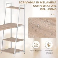 Scrivania Pieghevole con Libreria a 4 Livelli, Scrivania Salvaspazio in Metallo e Legno, 106x48x128cm, Rovere
