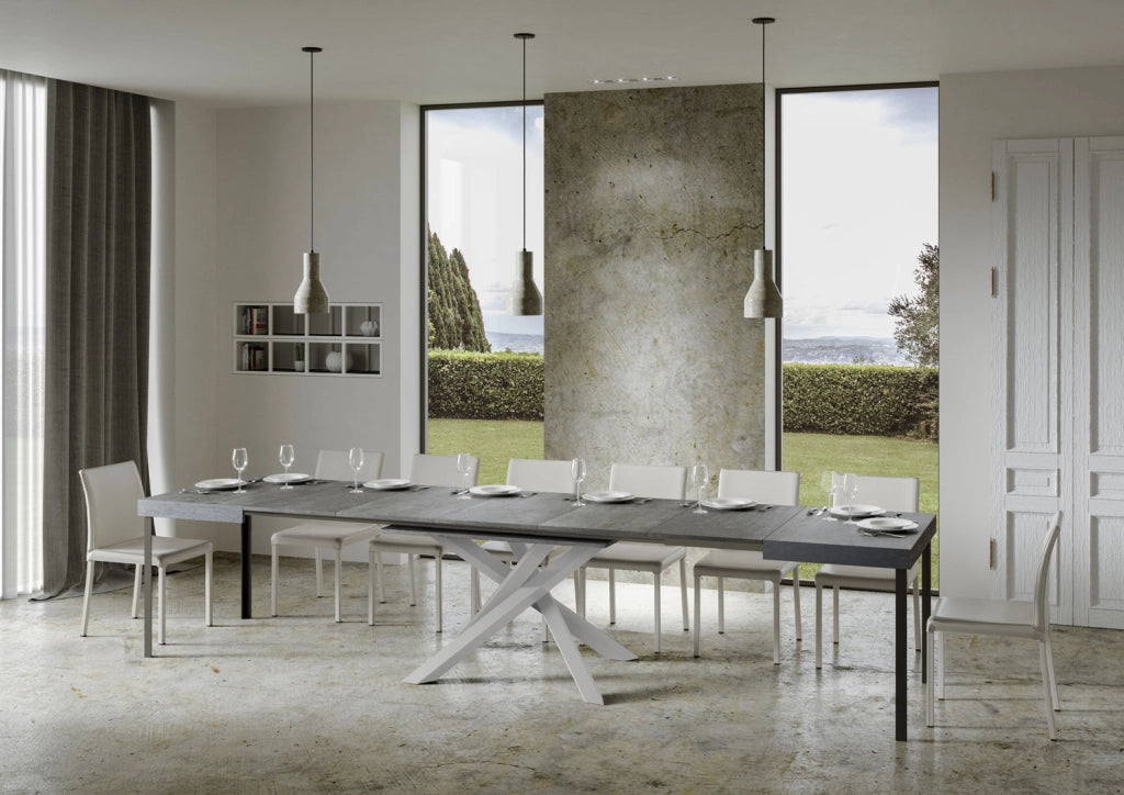 Tavolo allungabile 90x130/390 cm Volta cemento telaio bianco