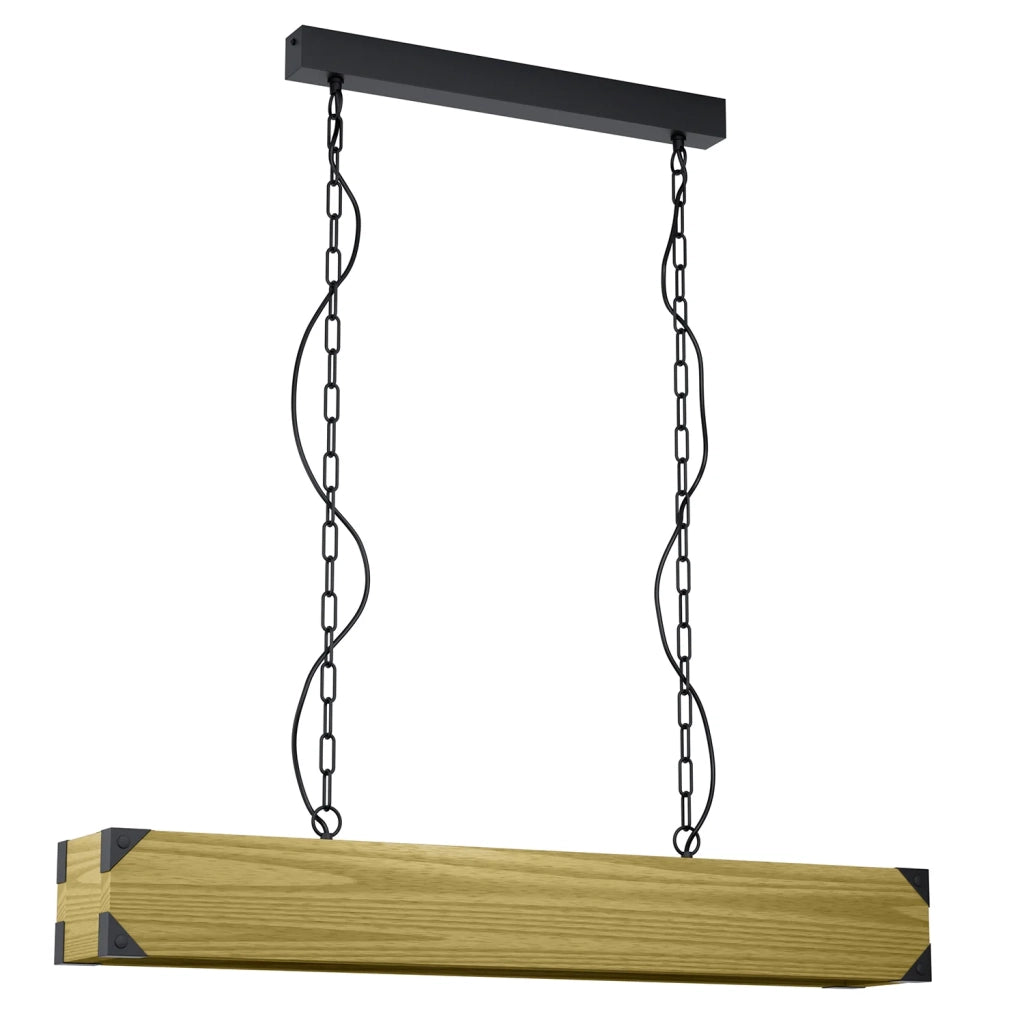 Lampadario A Sospensione Vintage Harborough Acciaio Nero Legno 4 Luci E27