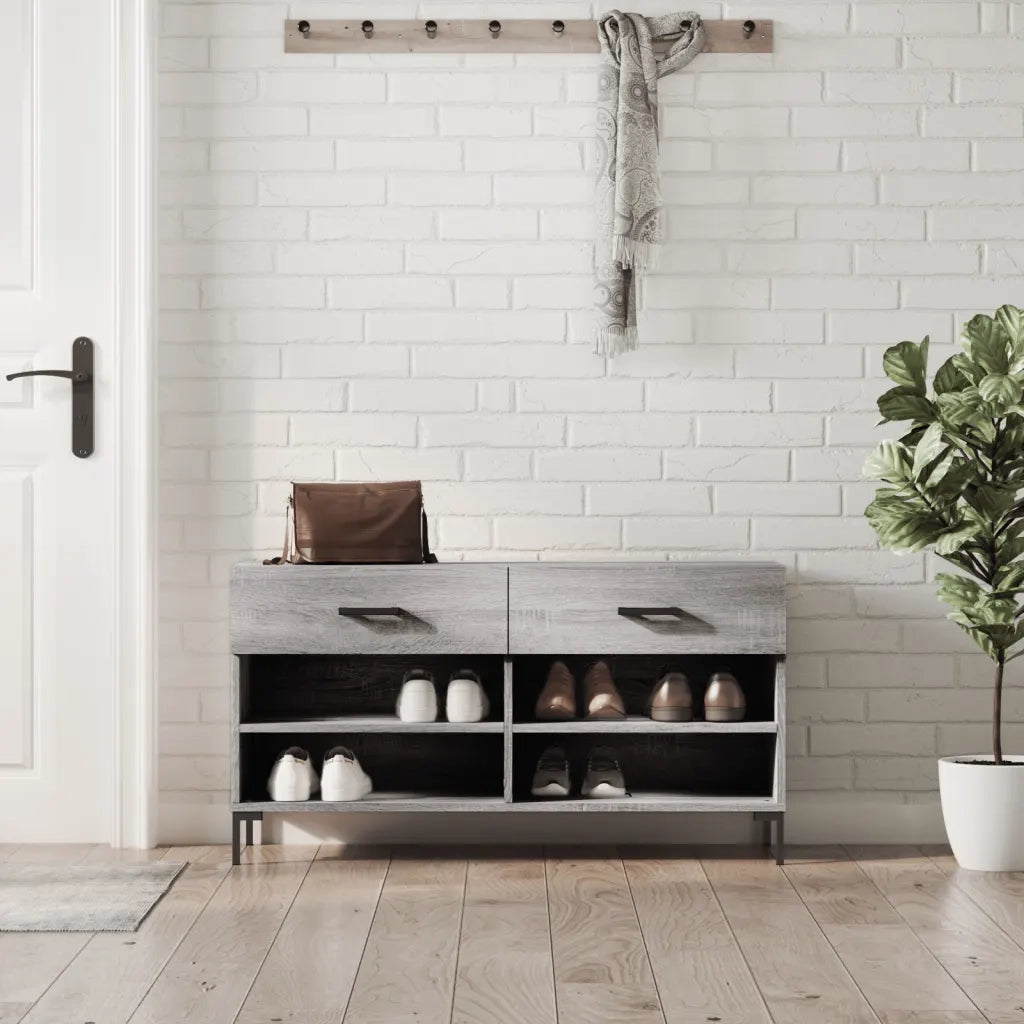 Panca Porta Scarpe | Scarpiera | Mobile per scarpe Grigio Sonoma 102x35x55 cm Legno Multistrato