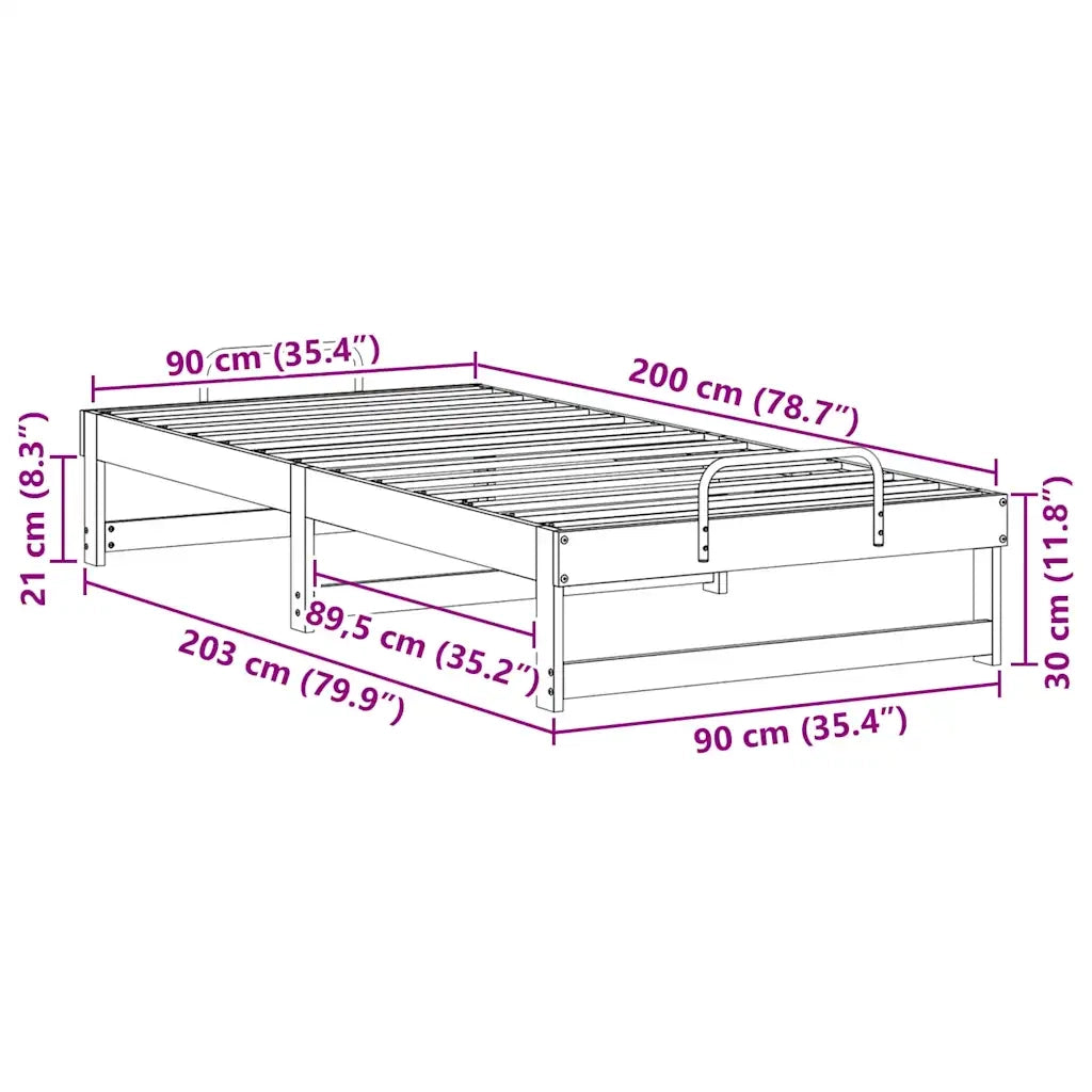 Struttura del letto Marrone 90 x 200 cm Pino massello 873147