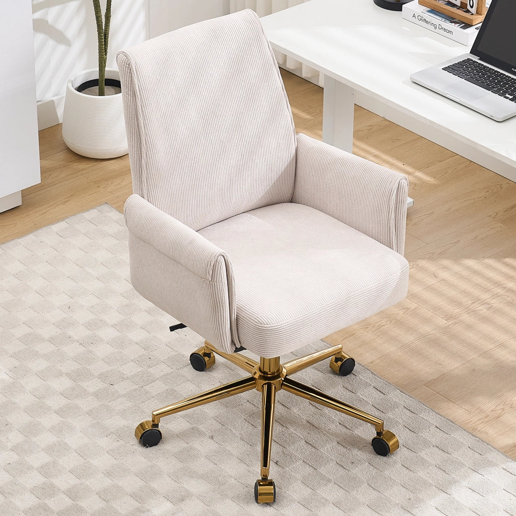 SEDIA ergonomica in velluto a coste bianca con base dorata