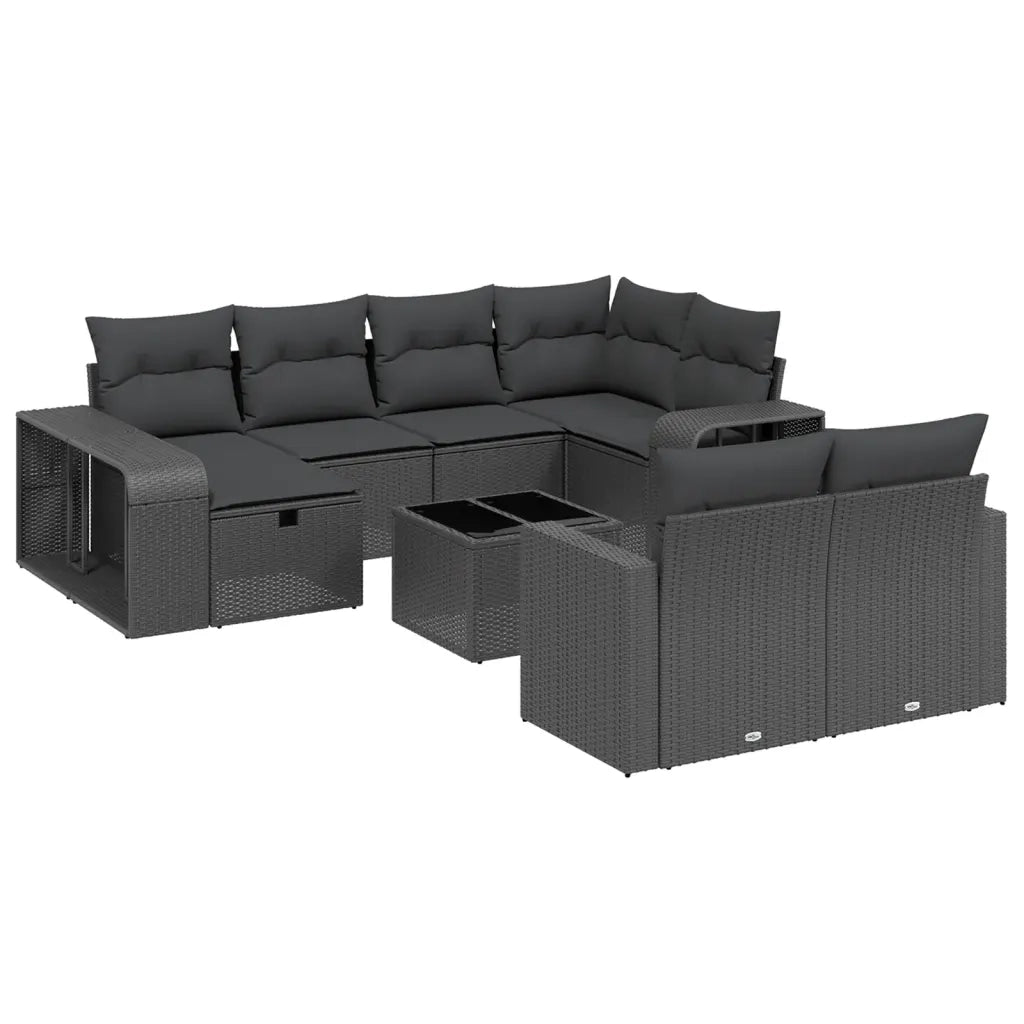 Set Divani da Giardino 11 pz con Cuscini in Polyrattan Nero