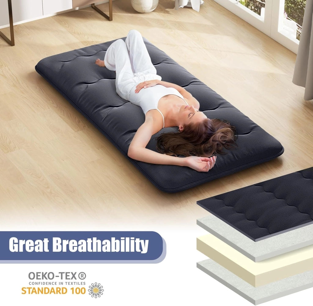 Materasso da pavimento 90 x 200 cm, Futon Giapponese, Tatami, pieghevole e portatile, con borsa per il trasporto e rivestimento rimovibile, per camera degli ospiti, camera da letto