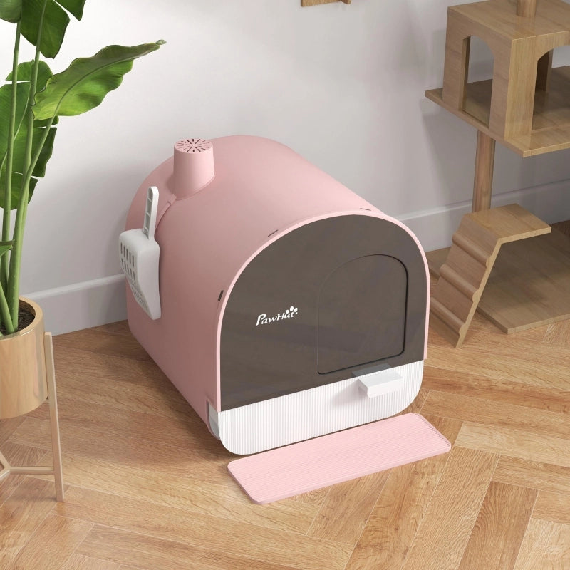 Fioriera chiusa per gatti con paletta, tappetino cattura lettiera, plastica, rosa