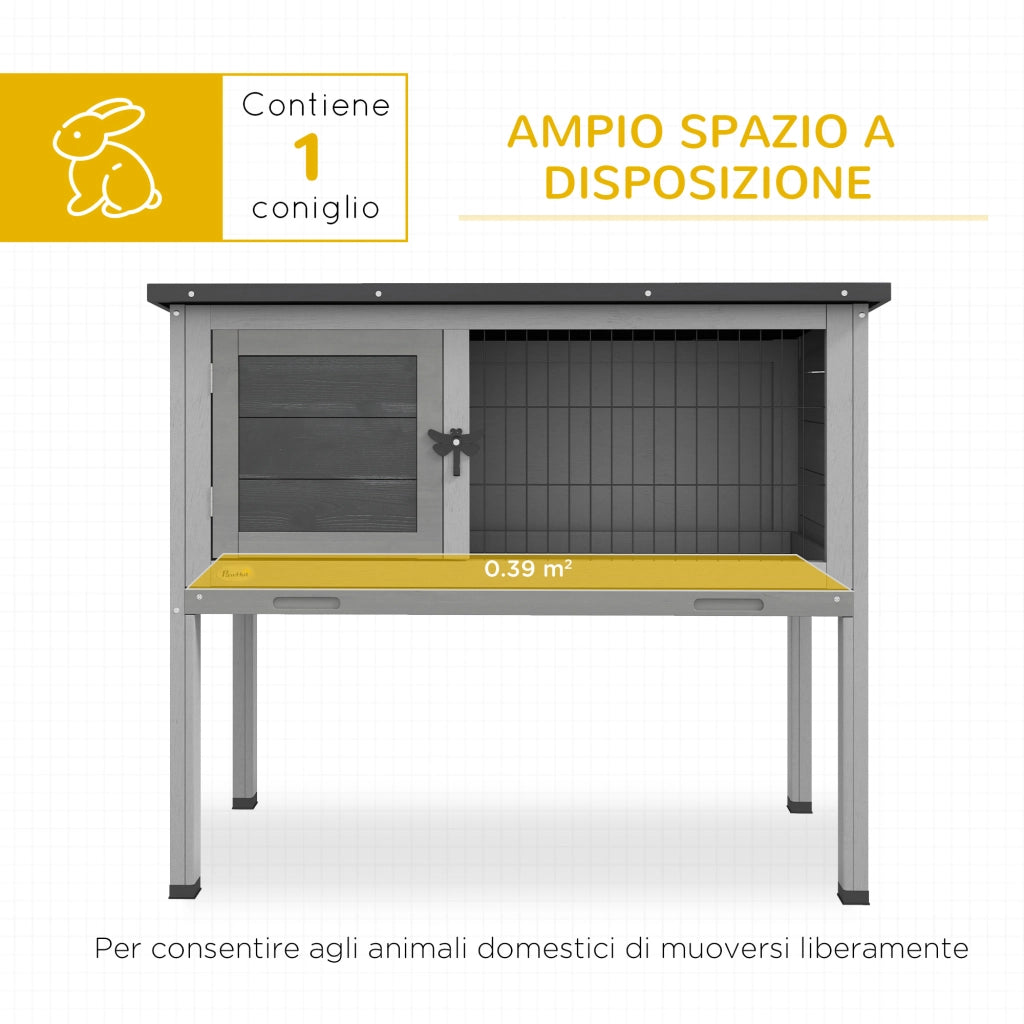Gabbia per Conigli in Legno ¨C Xylo ¨C Rialzata con Tetto Apribile Grigio 84x43x70cm