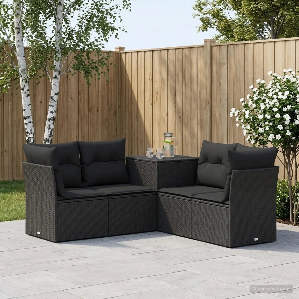 Set di divani 5 pz Nero Rattan sintetico e Acciaio 3447831