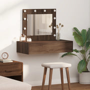 Tavolo da toeletta a parete con luci LED Rovere marrone