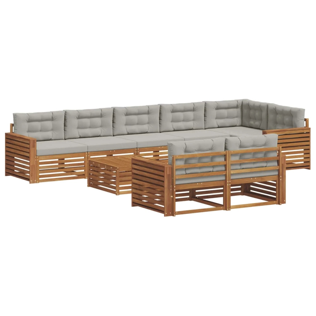 Set di divani da esterno 9 pcs Grigio Naturale e Chiaro
