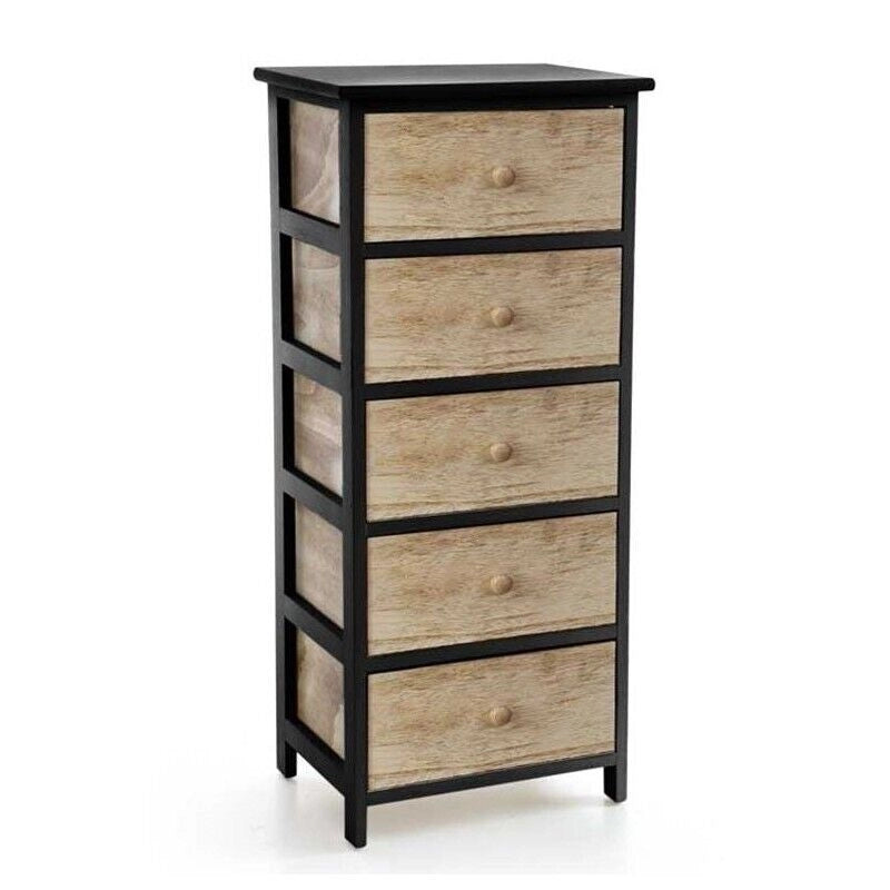 CASSETTIERA IN LEGNO NERO CON 5 CASSETTI IN COLORE NATURALE 40 X 29 X 90 CM