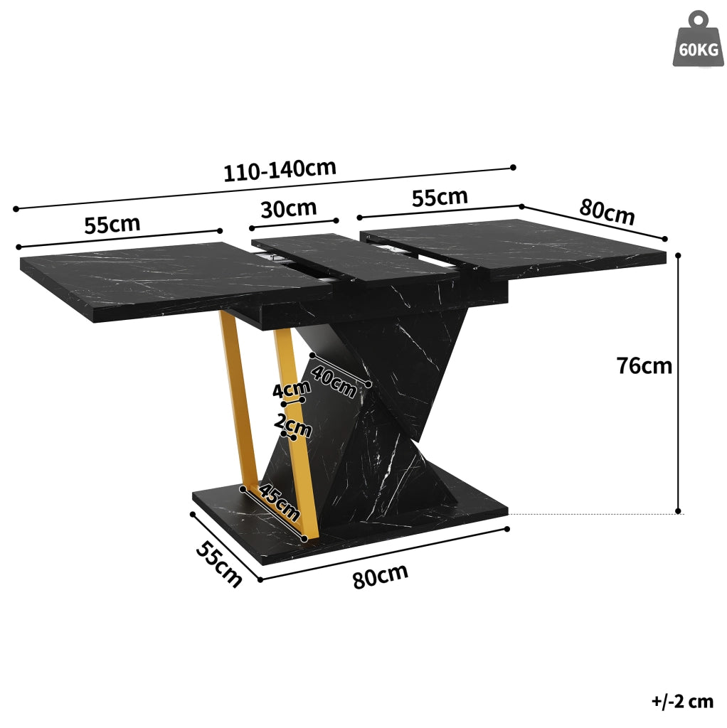 Tavolo da pranzo allungabile nero 110-140x80 cm