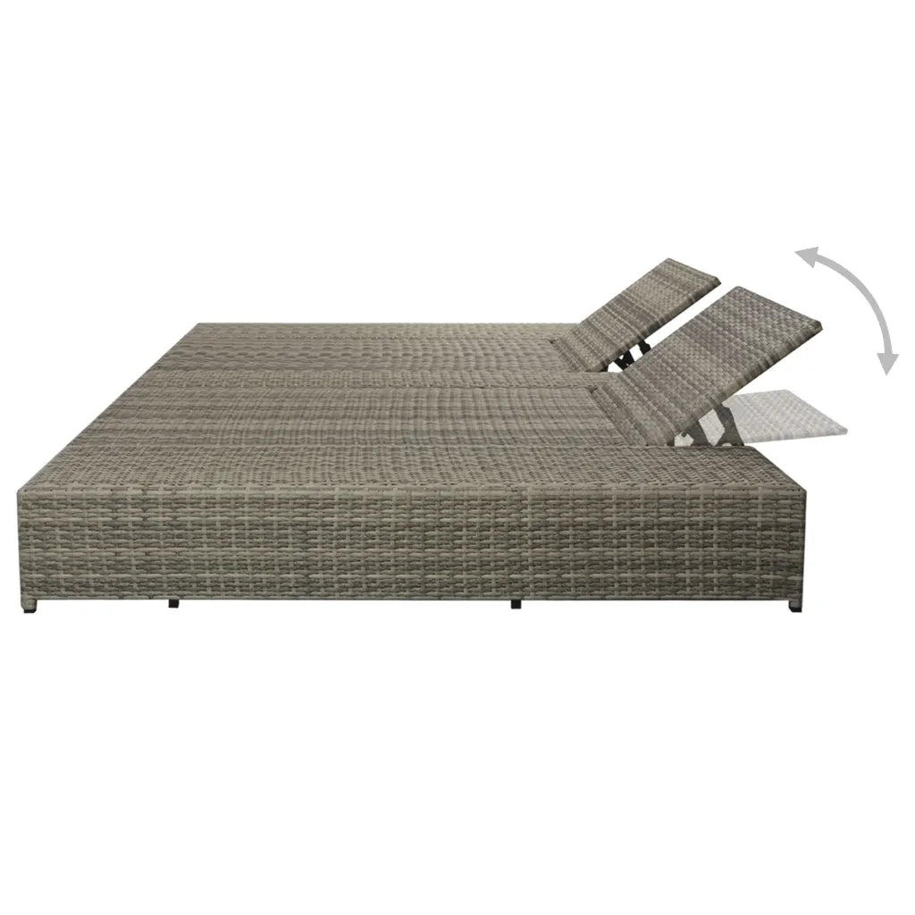 Lettino Prendisole Doppio con Cuscino in Polyrattan Grigio 42888