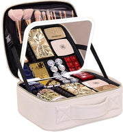 Organizzatore di trucco con specchio illuminato e regolazione di luminosità in 3 modalità - scenario di trucco acqua-resistente - regalo per donne - bianco