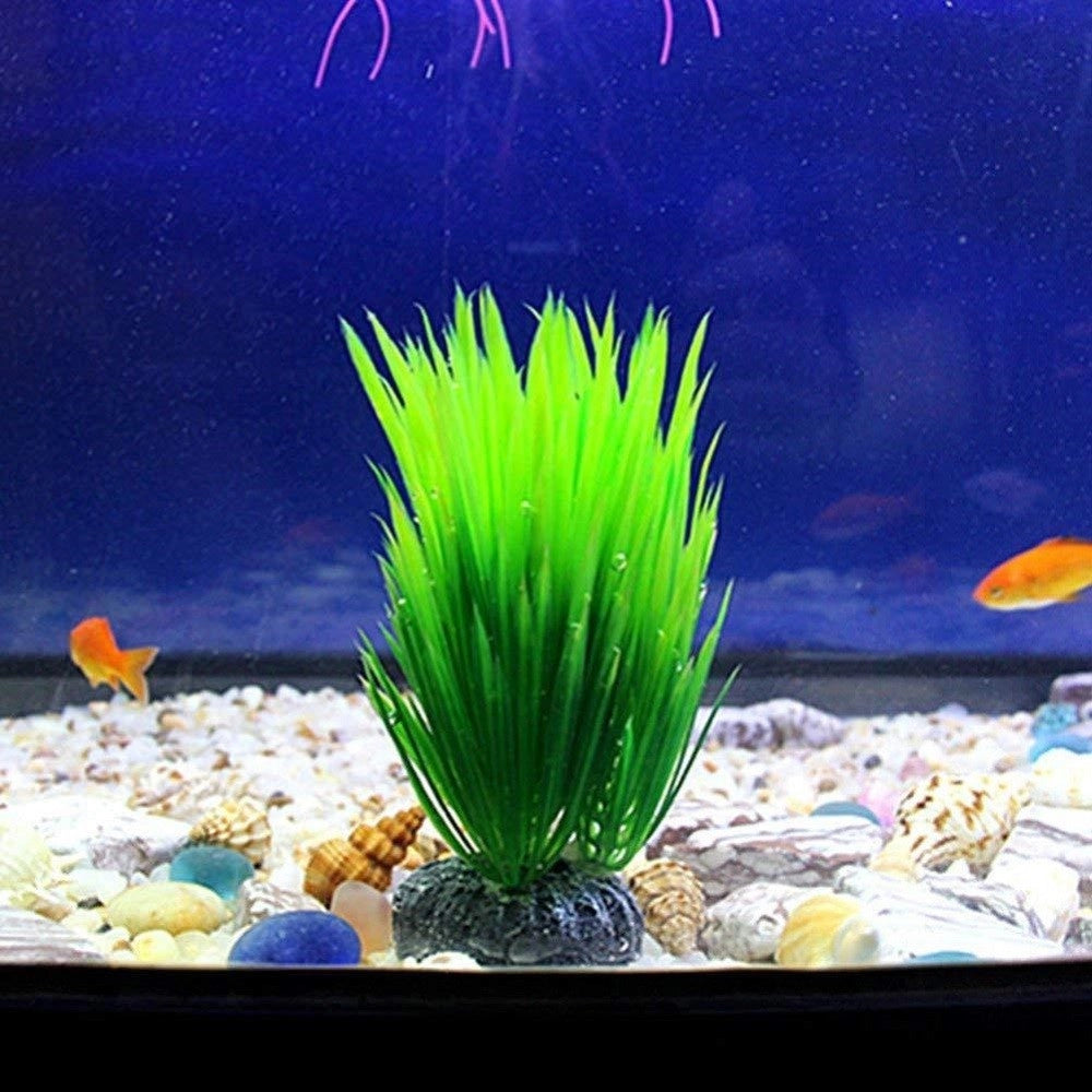 Trade Shop - Pianta Piantina Artificiale Per Acquario Piante Finte Plastica Verde A Punta -