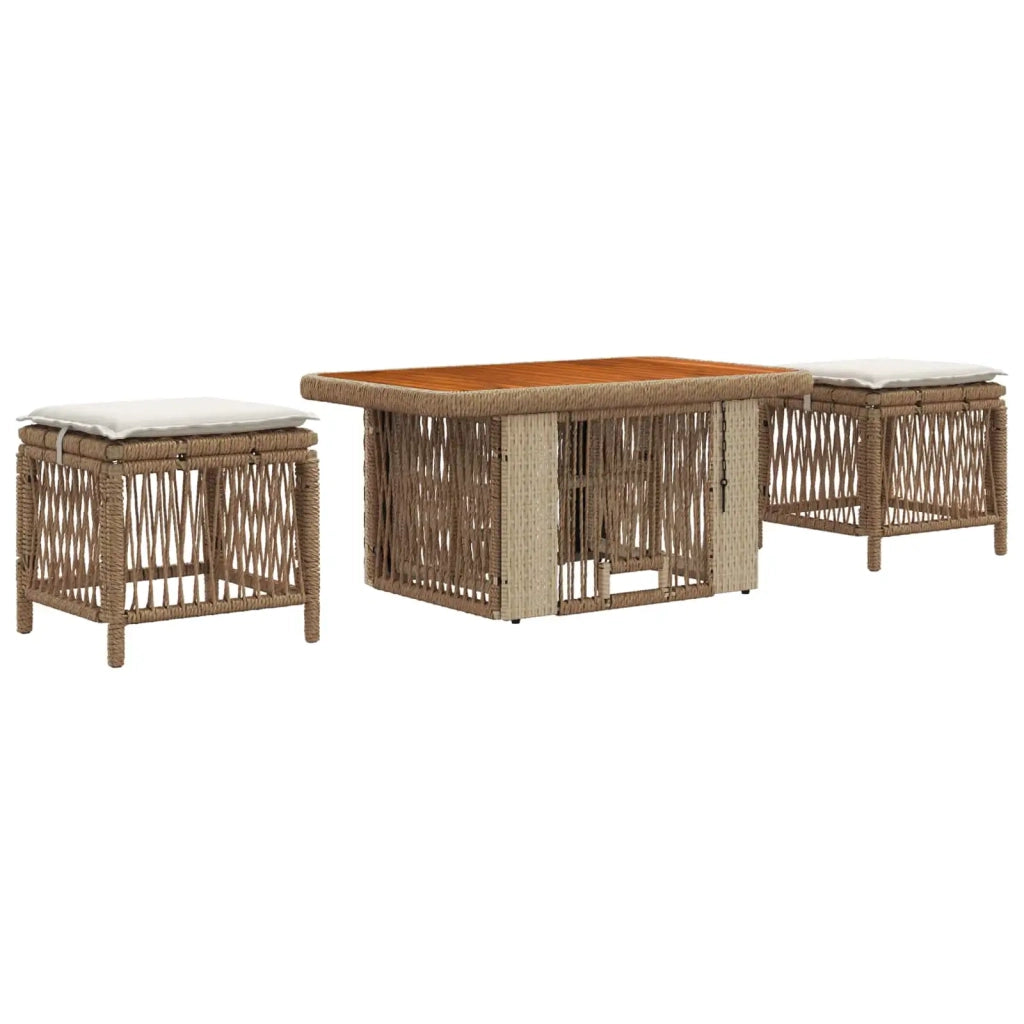 Set da Pranzo per Giardino 3 pz Beige e Crema polyrattan 42026752