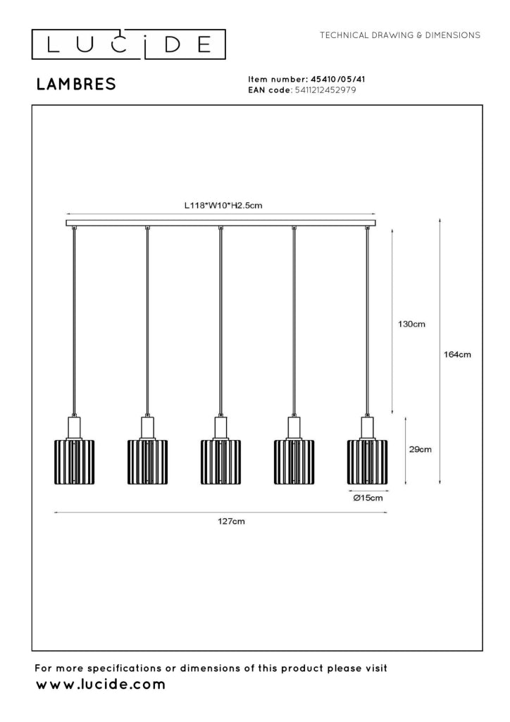 Lampada sospesa LAMBRES 5xE27 taupe Lucide
