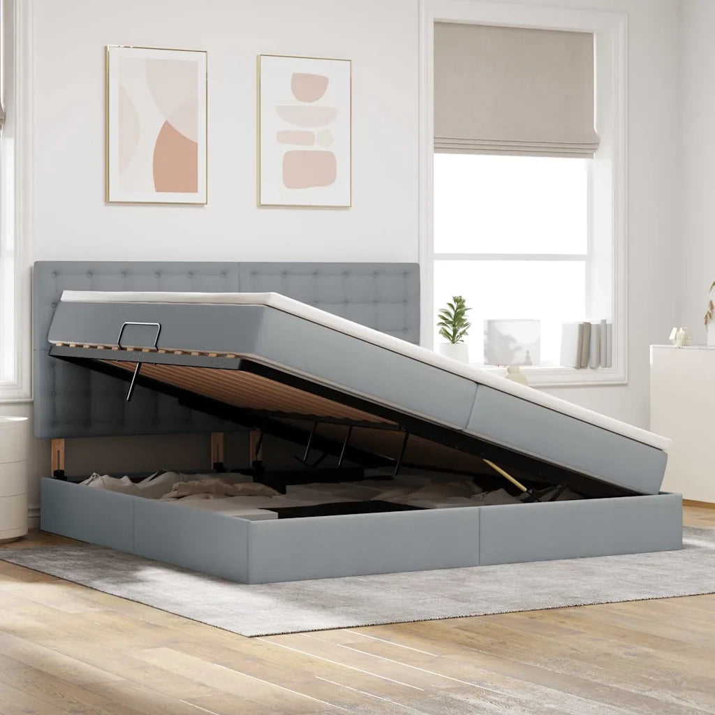 Letto con contenitore e materasso Grigio chiaro 200 x 200 cm