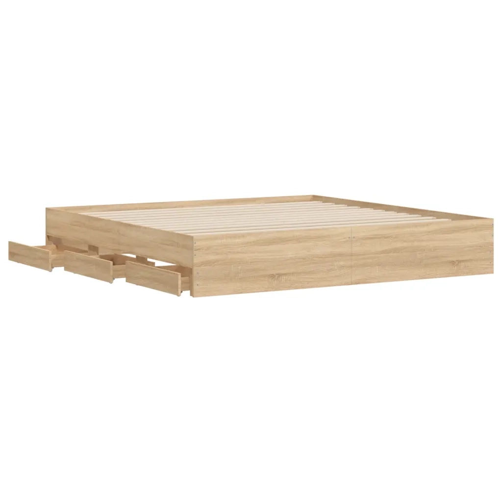 Letto matrimoniale | Letto per adulti | Giroletto Cassetti Rovere Sonoma 200x200 cm Legno Multistrato