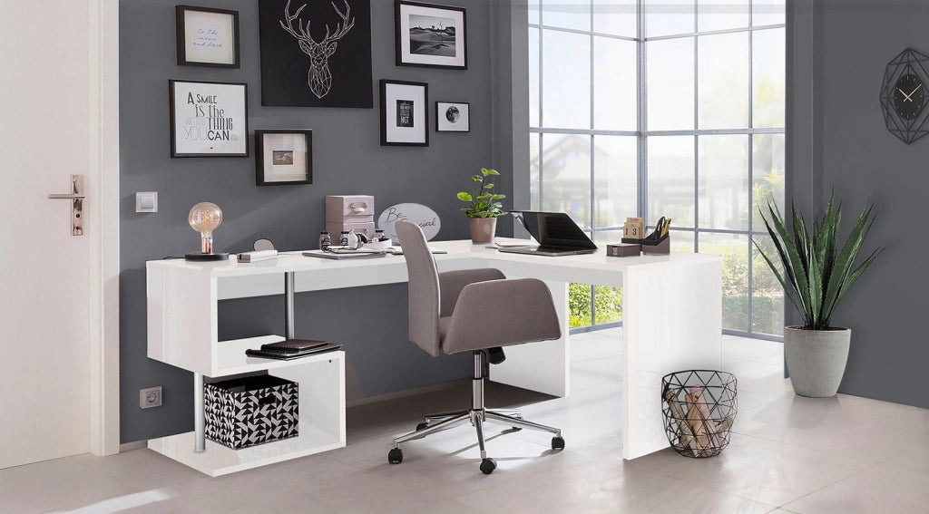 Scrivania Angolare 180/160x60x77,5cm cm Esse Bianco Lucido