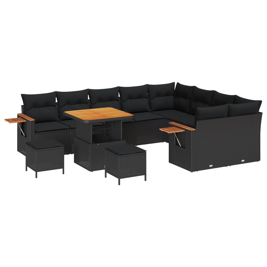 Set divano da giardino 12 pezzi con cuscini polyrattan nero
