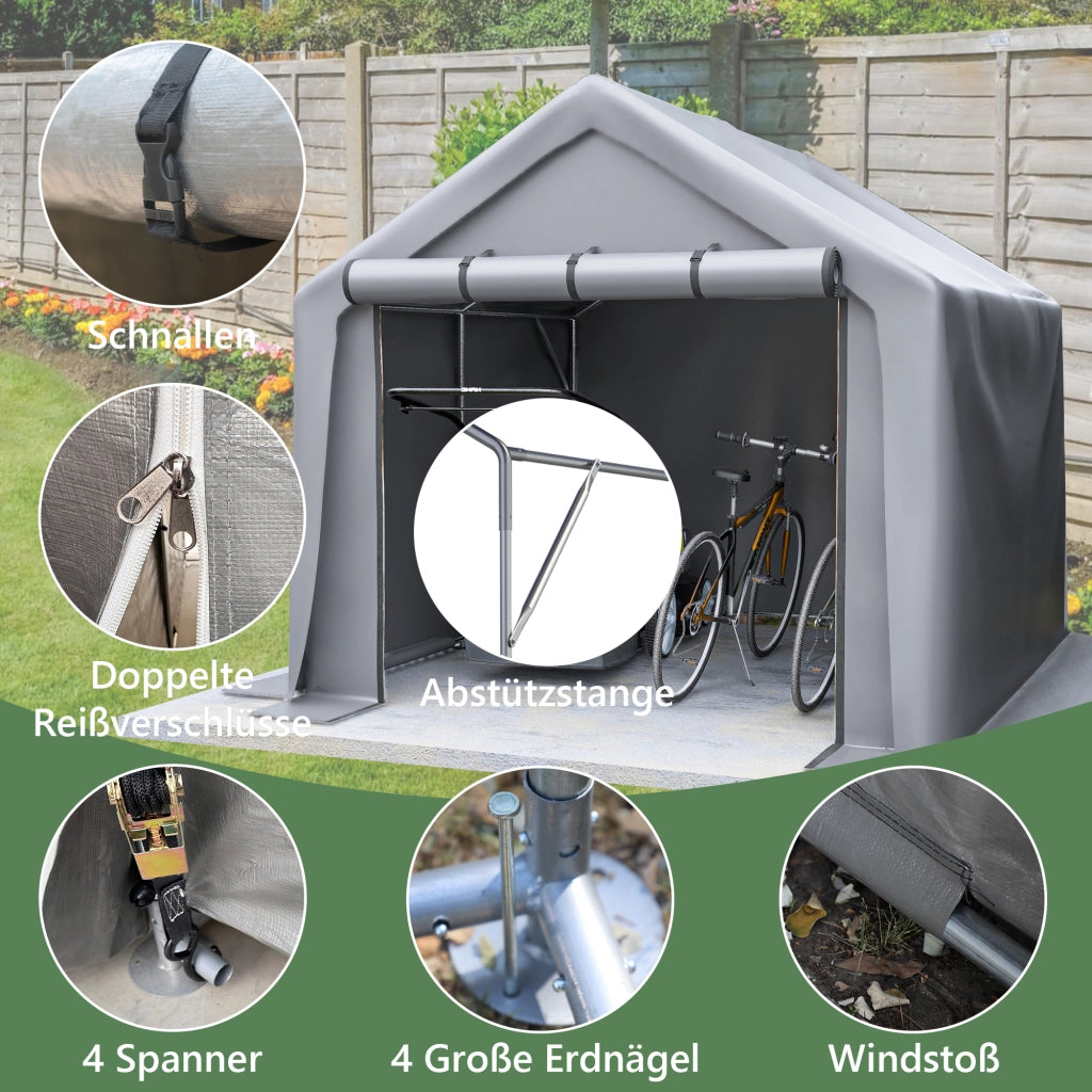 Tenda Deposito Esterni Biciclette Moto 244 X 241 X 217 Cm Metallo Grigio Scuro Protezione Intemperie