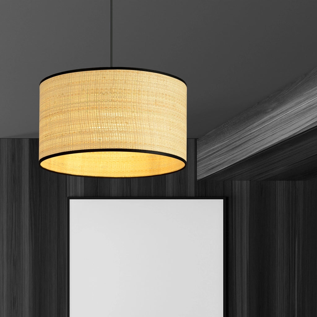 Sospensione Nordica 1 Luce Drago In Acciaio Nero E Rattan