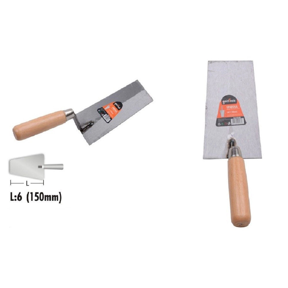 Trade Shop - Spatola Cazzuola In Acciaio 150 Mm 6" Trapezio Manico In Legno Ferramenta 90484 -