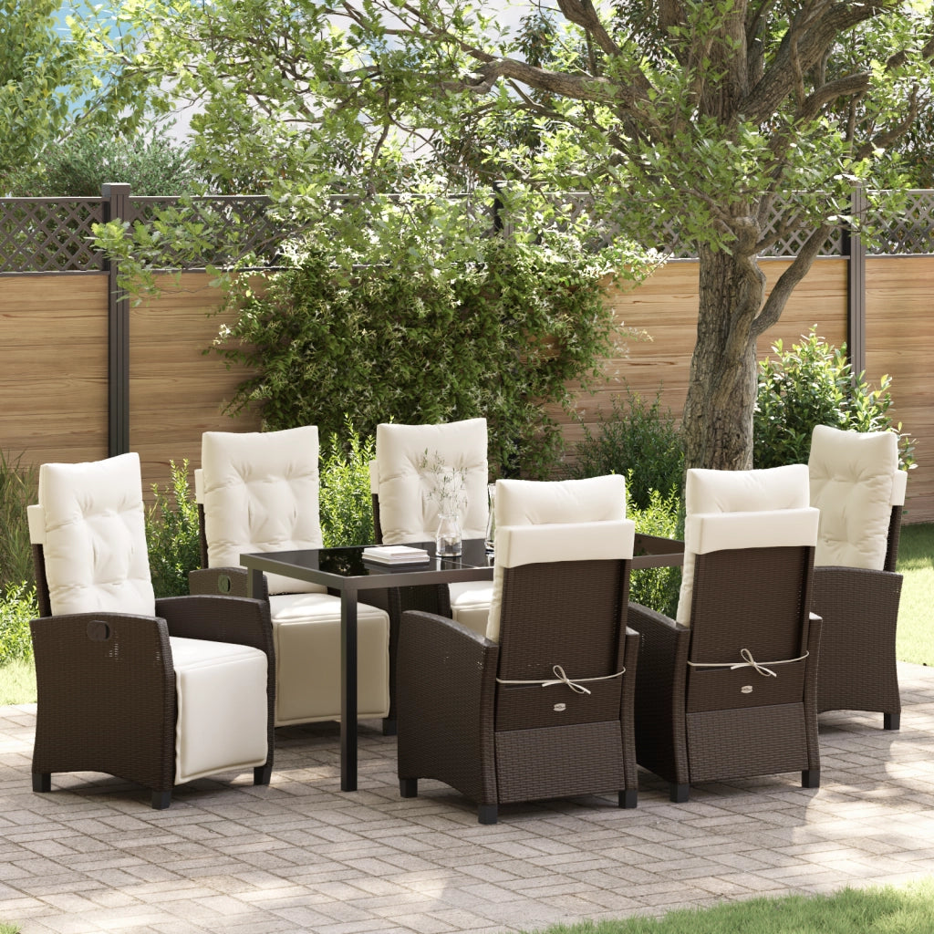 Set da pranzo da giardino 7 pezzi marrone polyrattan