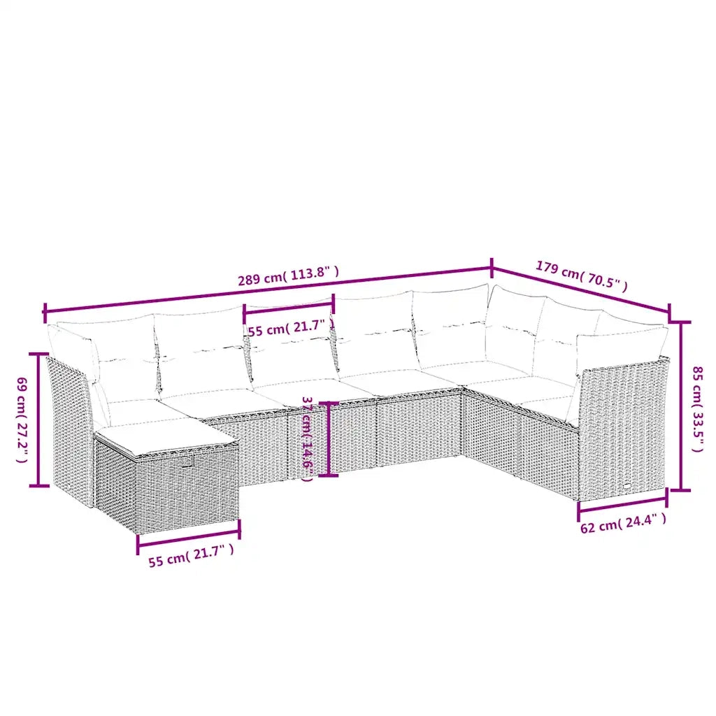 Set Divano da Giardino 8 pz con Cuscini Beige in Polyrattan 3263274