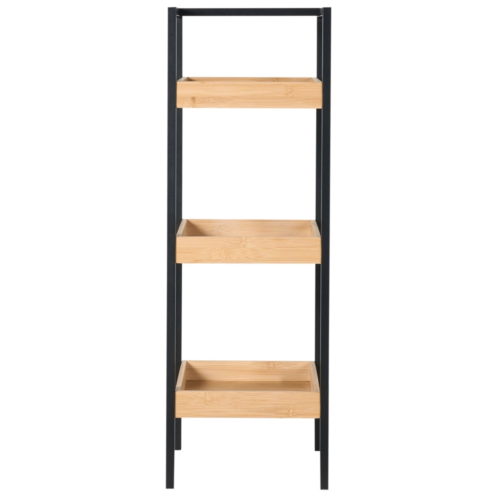 Scaffale da bagno a 3 ripiani con struttura in acciaio nero Accessori da bagno Bambù marrone chiaro