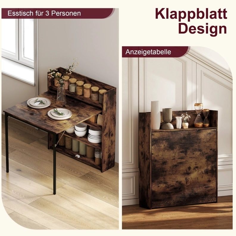 Tavolo pieghevole con 3 ripiani 80x90x93 cm marrone rustico