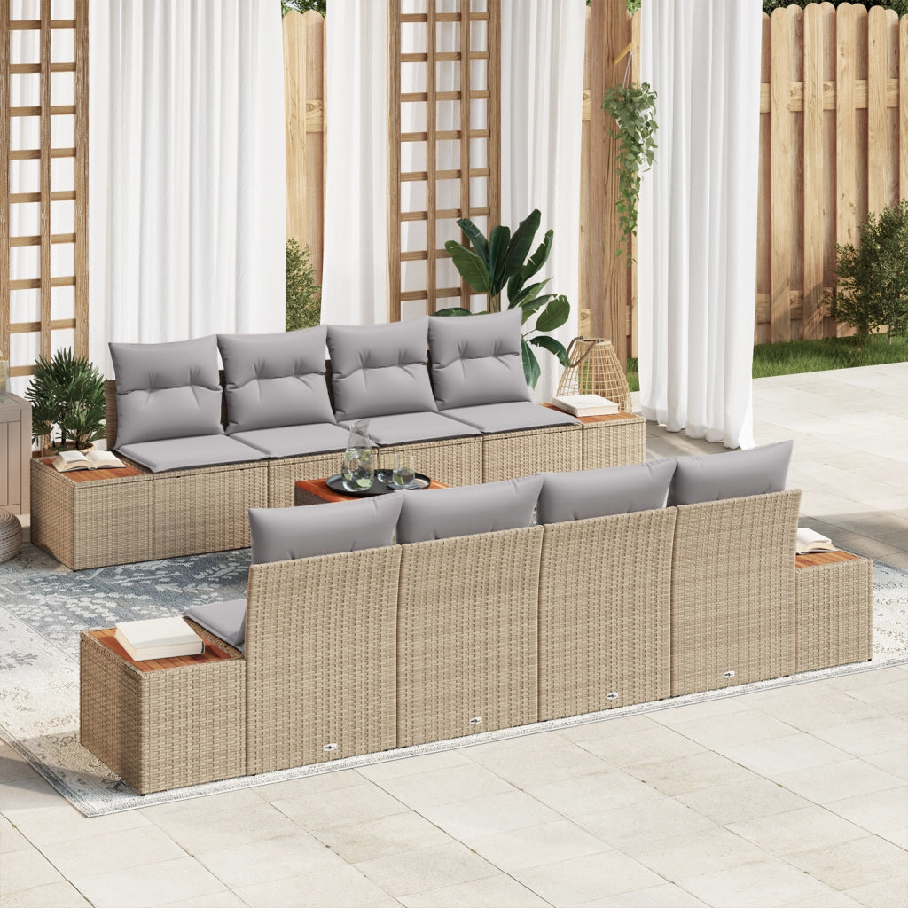 Set Divano da Giardino 9 Pezzi con Cuscini Beige Polyrattan Acacia