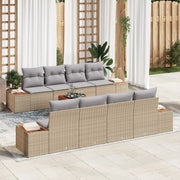 Set Divano da Giardino 9 Pezzi con Cuscini Beige Polyrattan Acacia