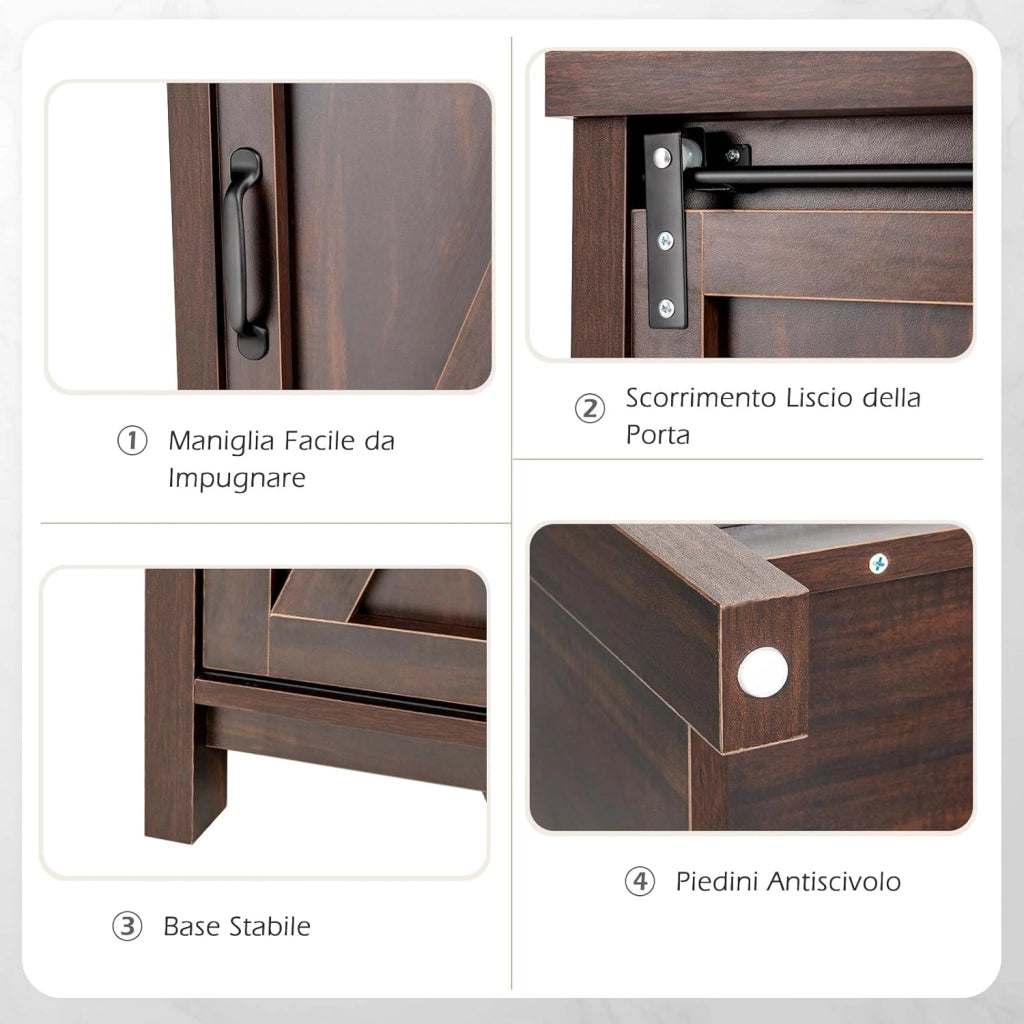 Credenza da Cucina, Armadietto Salvaspazio in Legno con Serranda Scorrevole e 4 Scomparti, Mobiletto a Buffet per Soggiorno, Ingresso e Camera da Letto, 80 x 40 x 82 cm