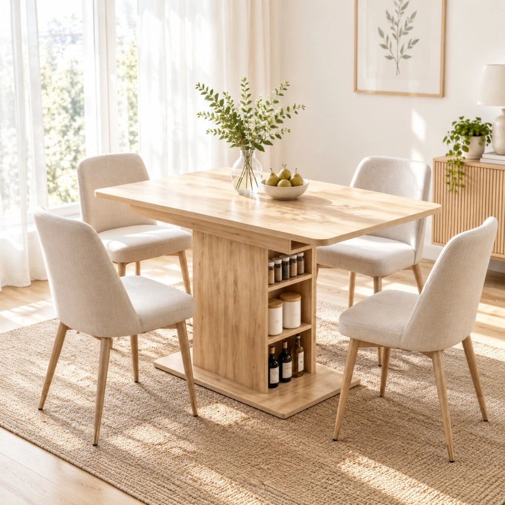 Tavolo da pranzo allungabile 110-130 cm con ripiani