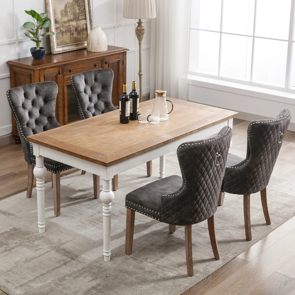 SEDIA Imbottita con borchie, gambe regolabili, 53x46,5x95 cm, grigio, Set da 4 pezzi