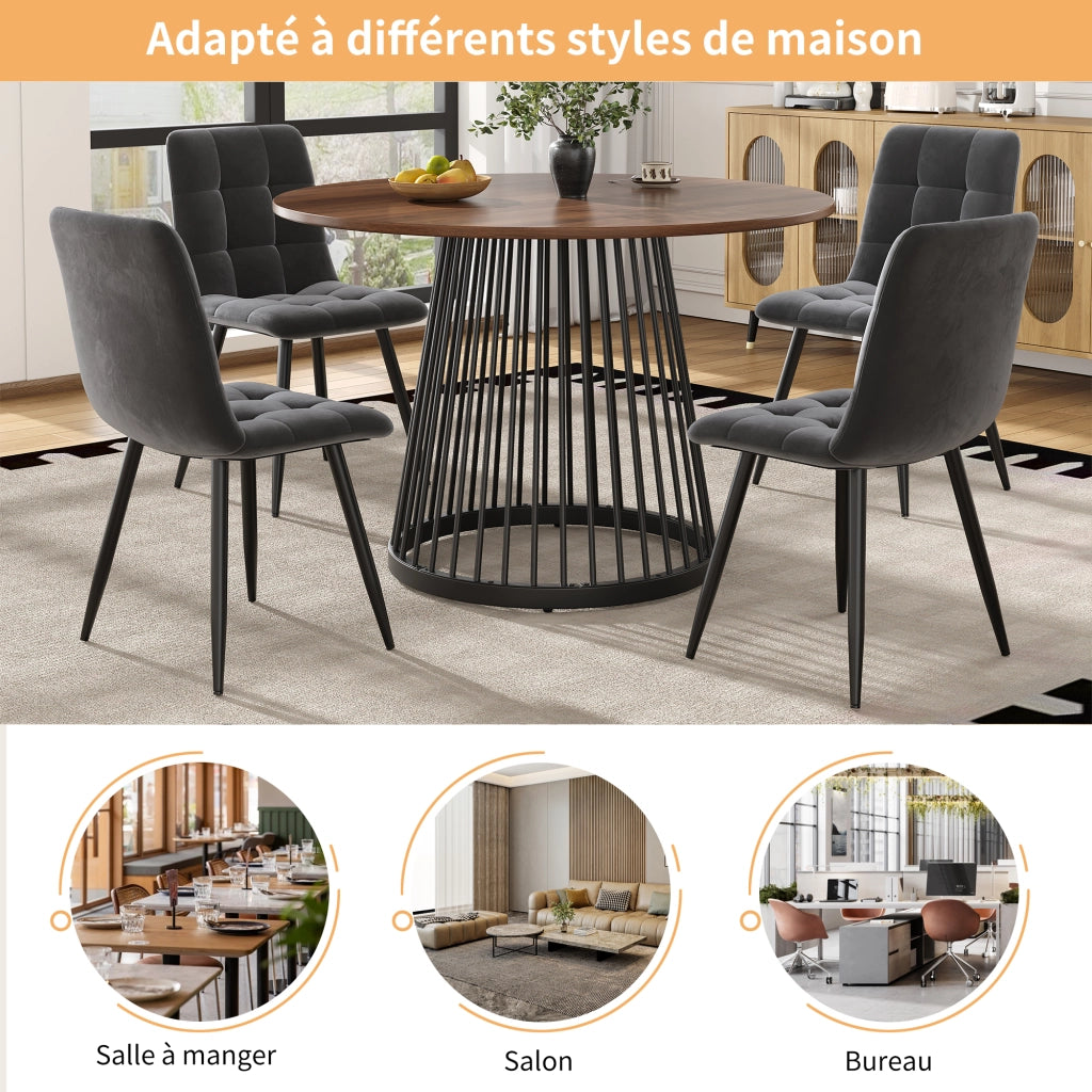 Tavolo da pranzo rotondo in MDF e metallo con gambe regolabili per cucina e soggiorno nero noce 80 × 80 × 76 cm