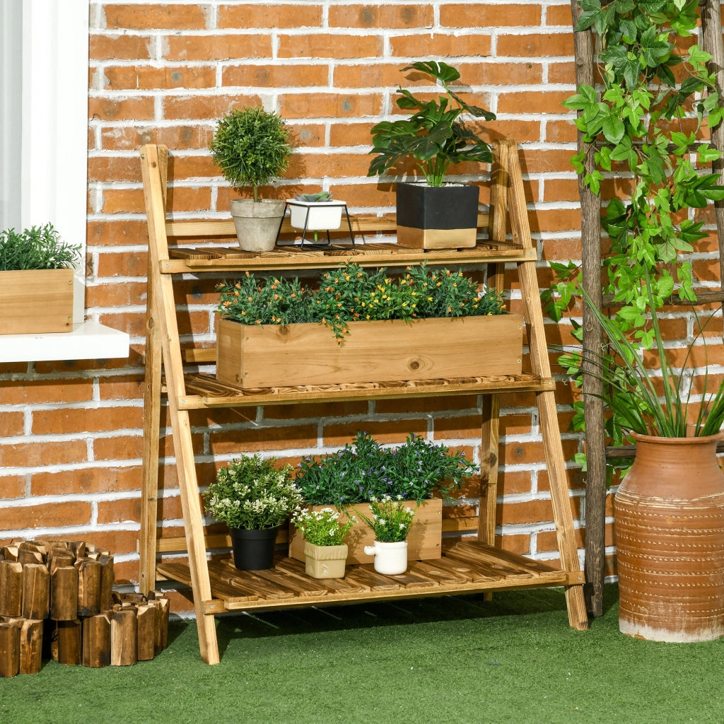 Scaffale per Piante 3 Livelli Pieghevole ¨C Zephmum ¨C Legno Naturale 80x37x93 cm