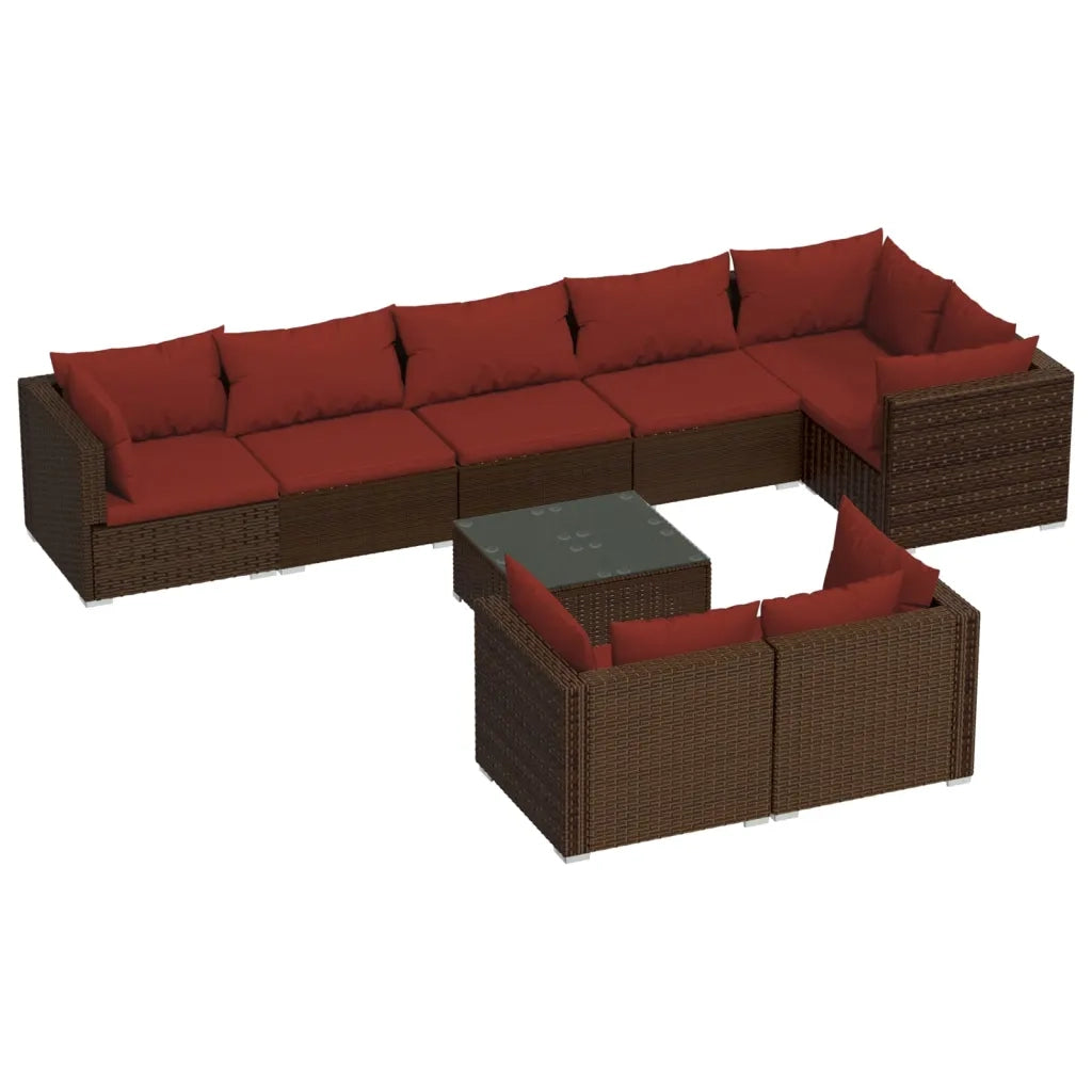 Set Divani da Giardino 9 pz con Cuscini in Polyrattan Marrone 3102491