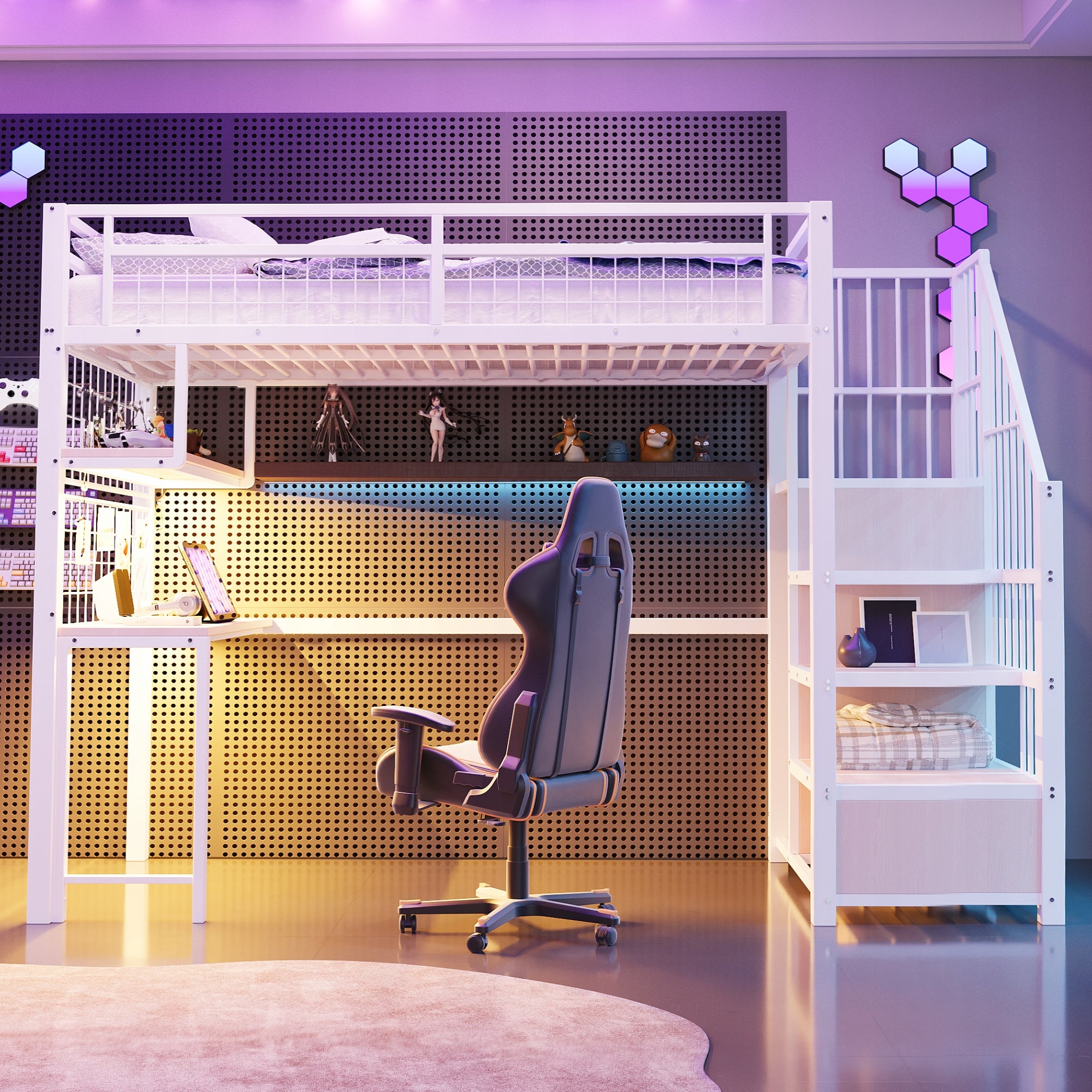 Letto a castello 90x200 - Xylo - Bianco con illuminazione e presa