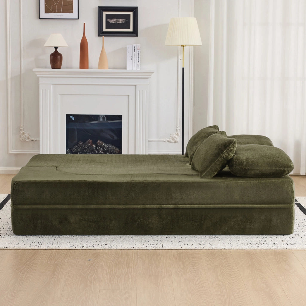 Divano letto pieghevole verde 2 in 1 con 4 cuscini