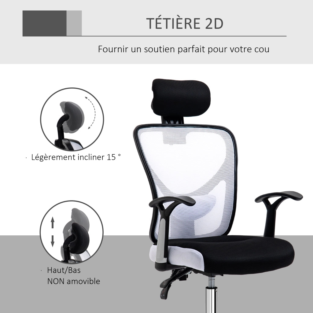 Sedia da ufficio in mesh ¨C zephmum ¨C regolabile in altezza, schienale reclinabile, 62x67x118 cm, nero e bianco