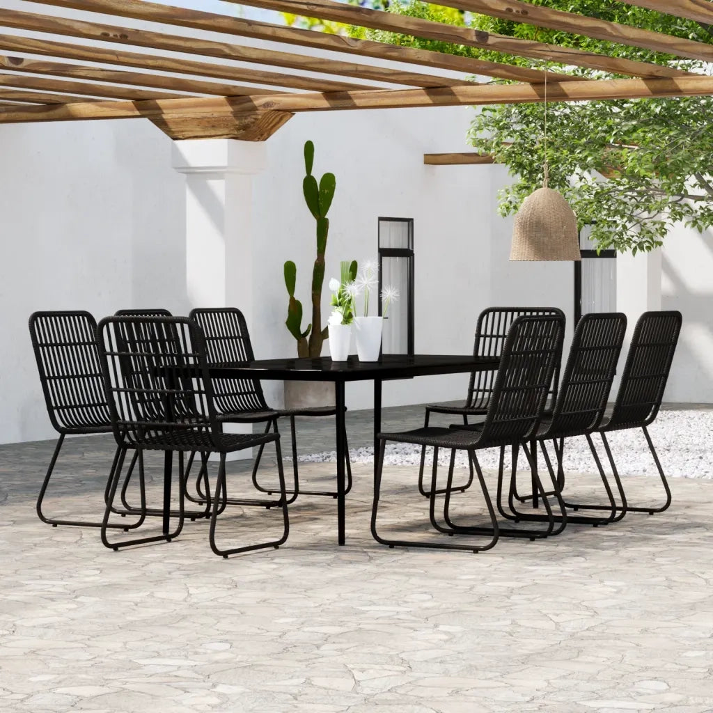 Set da Pranzo per Giardino 9 pz con Cuscini Nero cod mxl 41568