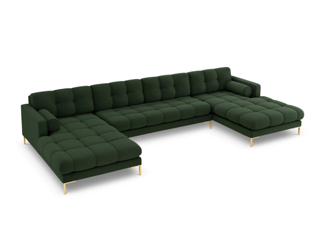 Cosmopolitan Design - Divano panoramico "Bali" 7 posti in tessuto strutturato verde scuro 