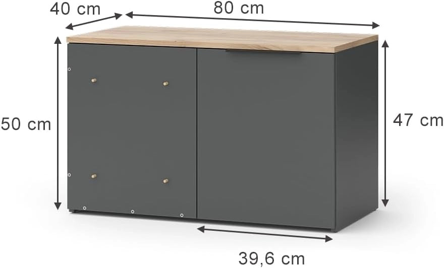 Credenza Wido, Antracite, 80 x 50 cm Cassettiera ad angolo con anta, per la conservazione e l'utilizzo salvaspazio negli angoli