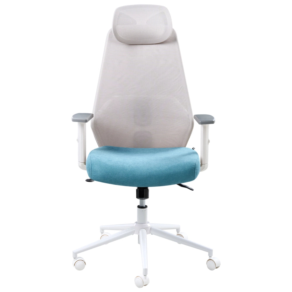 Sedia da ufficio multifunzionale con rivestimento in rete grigio chiaro e verde acqua con braccioli e poggiatesta regolabili Regolazione dell'altezza del sedile Base girevole