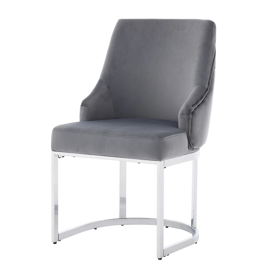 SEDIA da pranzo in velluto grigio e metallo argento, Set da 4 pezzi