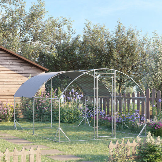 Recinto per Galline con Tetto e Copertura Anti UV 280x380x197 cm in Metallo Galvanizzato Argento